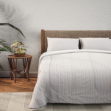 3 Piece Set - Printed Microfiber Stripe Pattern Comforter (Size 225x200 cm) with 2 Pillowcases (Size 75x50x2 cm) - Stripe King