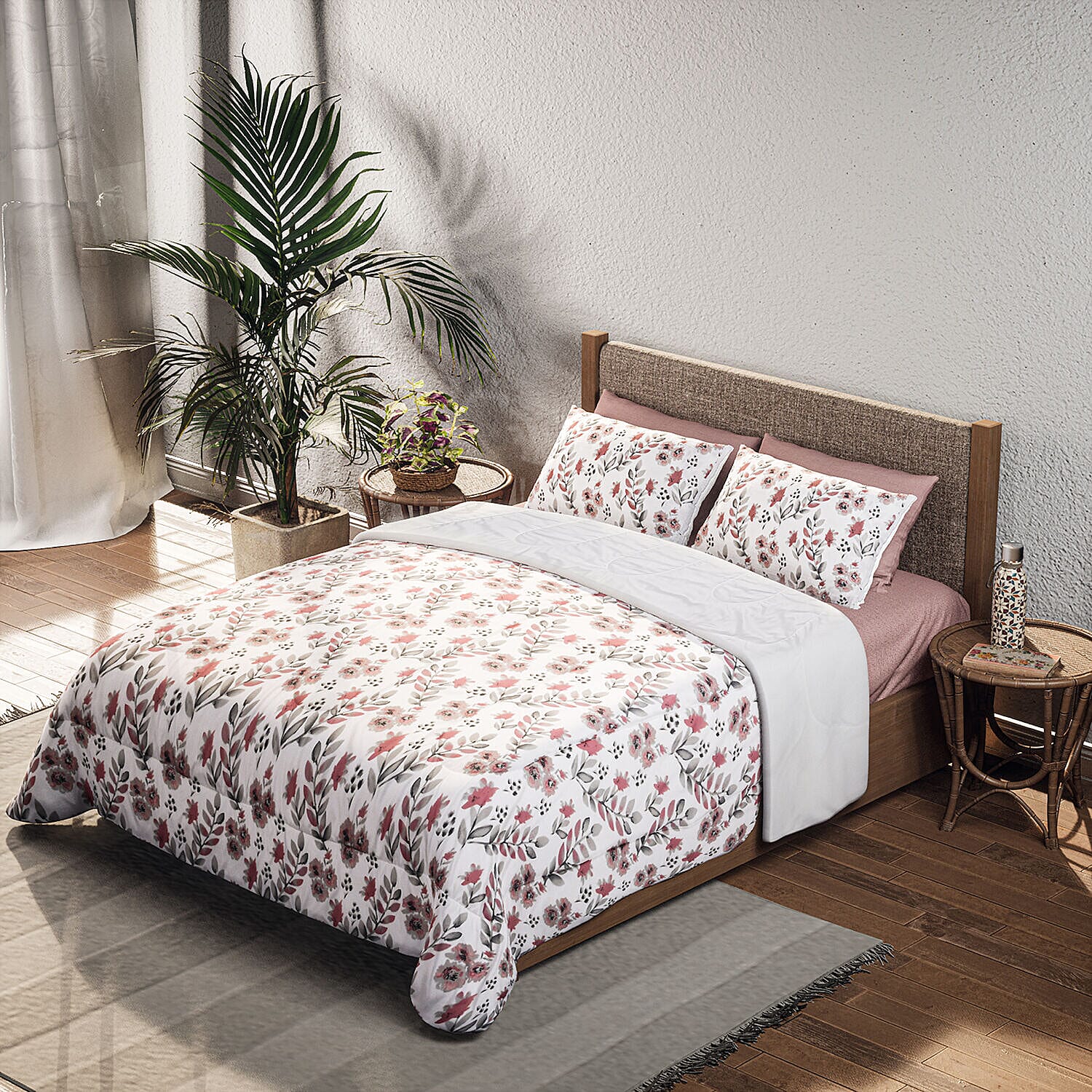 Set of 3 - Polyester Microfiber Stripe Comforter (Size 200x200 cm) and Pillowcase (Size 75x50x2 cm) - White