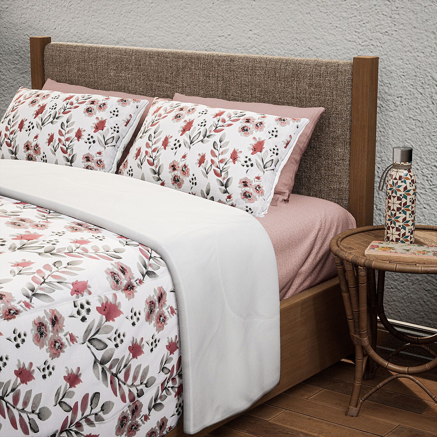 Set of 3 - Polyester Microfiber Stripe Comforter (Size 200x200 cm) and Pillowcase (Size 75x50x2 cm) - White