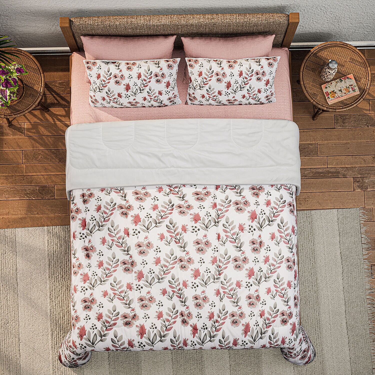 Set of 3 - Polyester Microfiber Stripe Comforter (Size 200x200 cm) and Pillowcase (Size 75x50x2 cm) - White