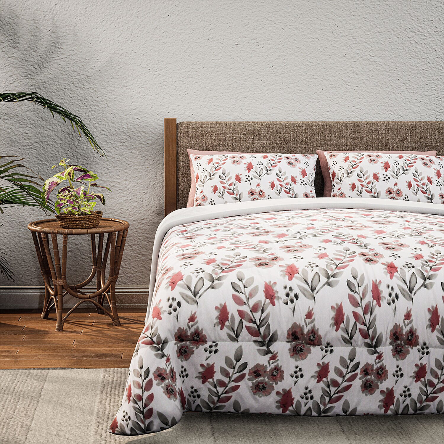 Set of 3 - Polyester Microfiber Stripe Comforter (Size 200x200 cm) and Pillowcase (Size 75x50x2 cm) - White