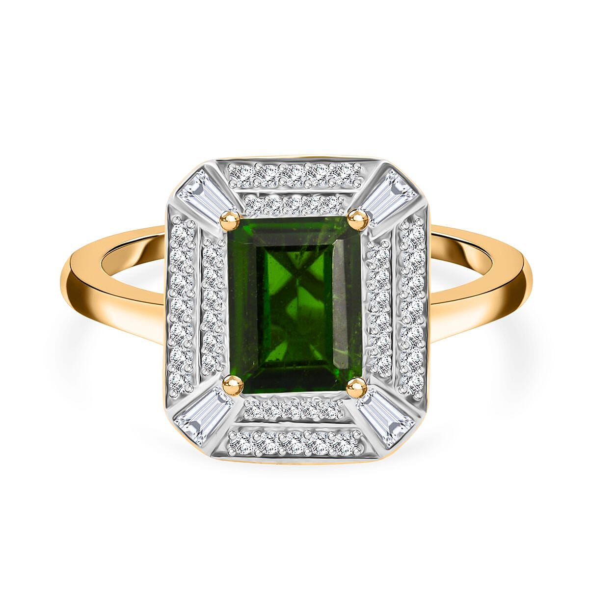 D'Joy Natural Chrome Diopside & Natural Zircon Ring Sterling Silver 2.38 Ct.