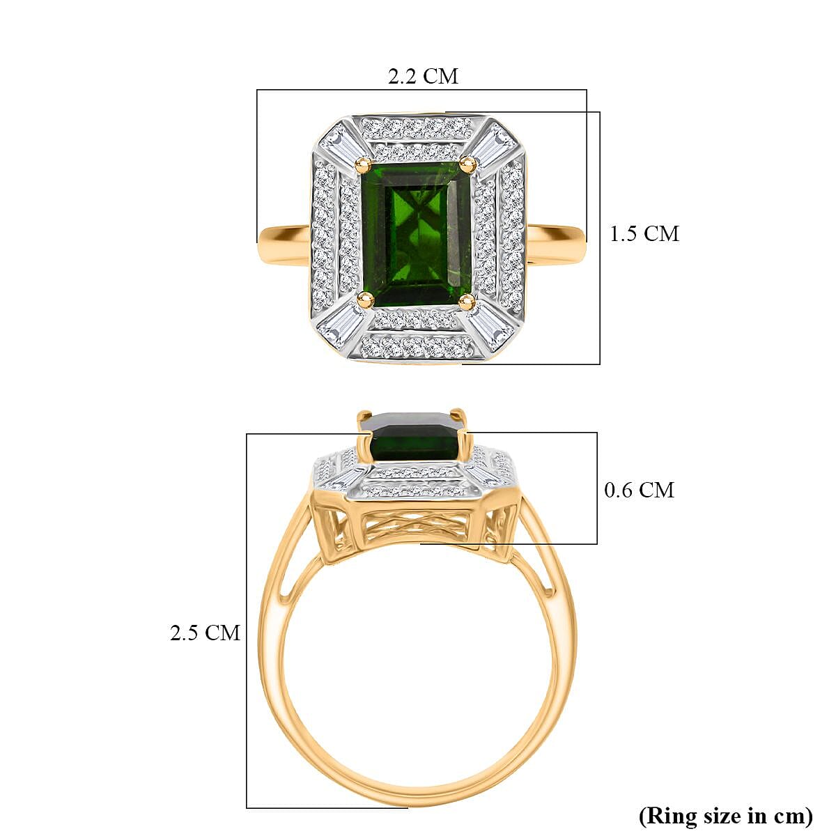 D'Joy Natural Chrome Diopside & Natural Zircon Ring Sterling Silver 2.38 Ct.