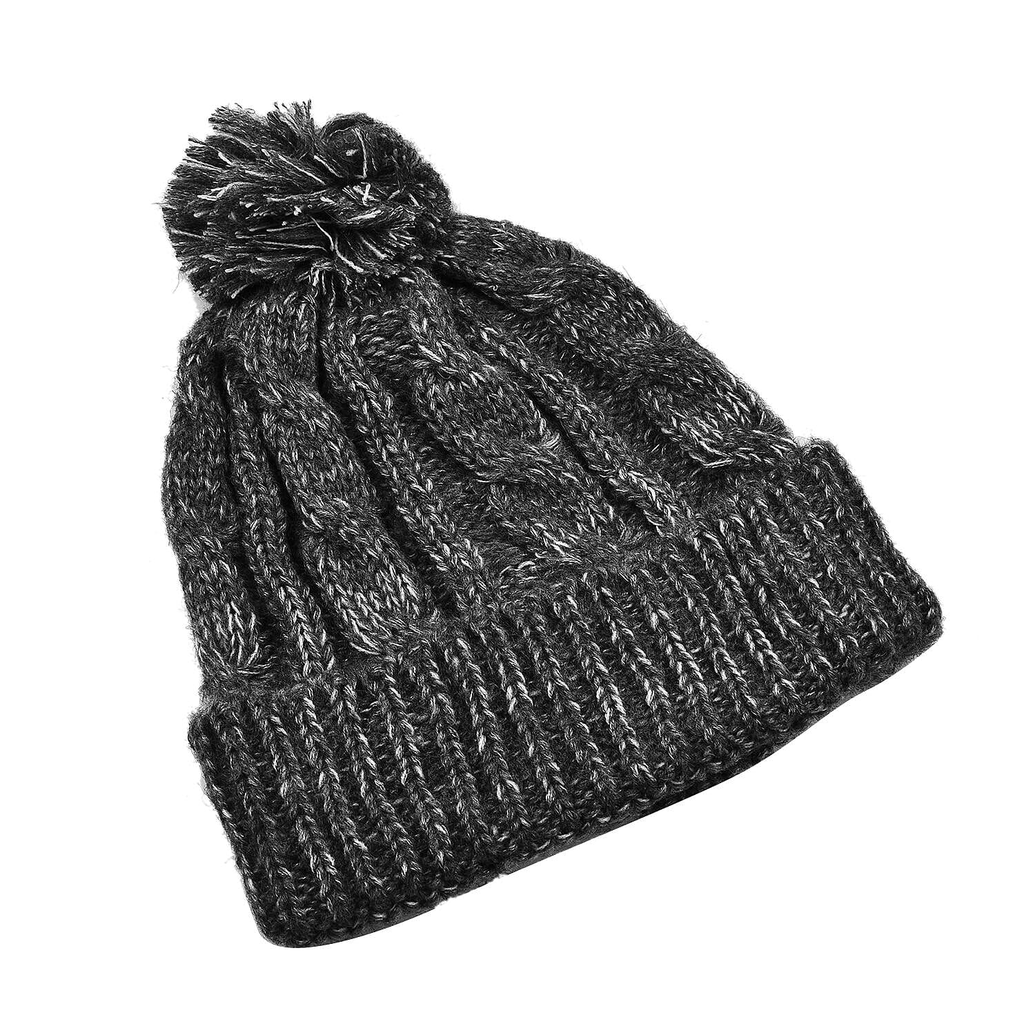 Thomas Calvi Acrylic Cable Bobble Winter Hat- Dark Grey