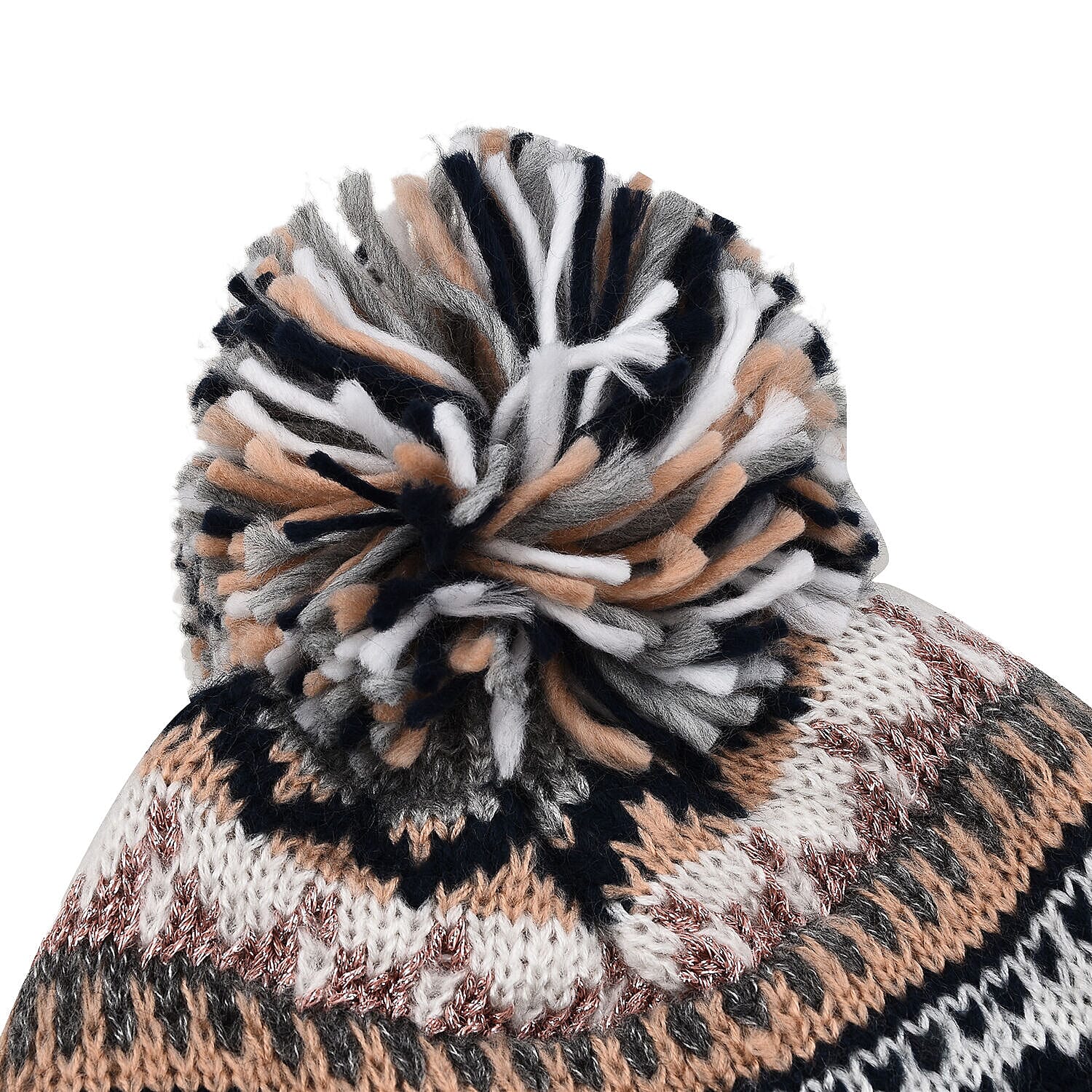 Thomas Calvi Fair Isle Knitted Bobble Winter Hat - Grey