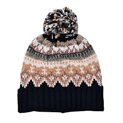 Thomas Calvi Fair Isle Knitted Bobble Winter Hat - Blue