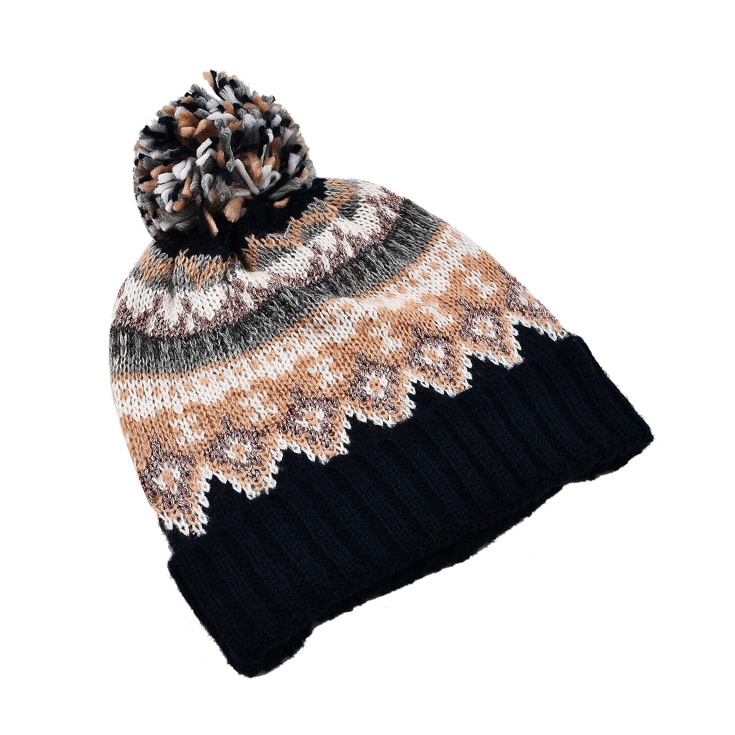 Thomas Calvi Fair Isle Knitted Bobble Winter Hat - Blue