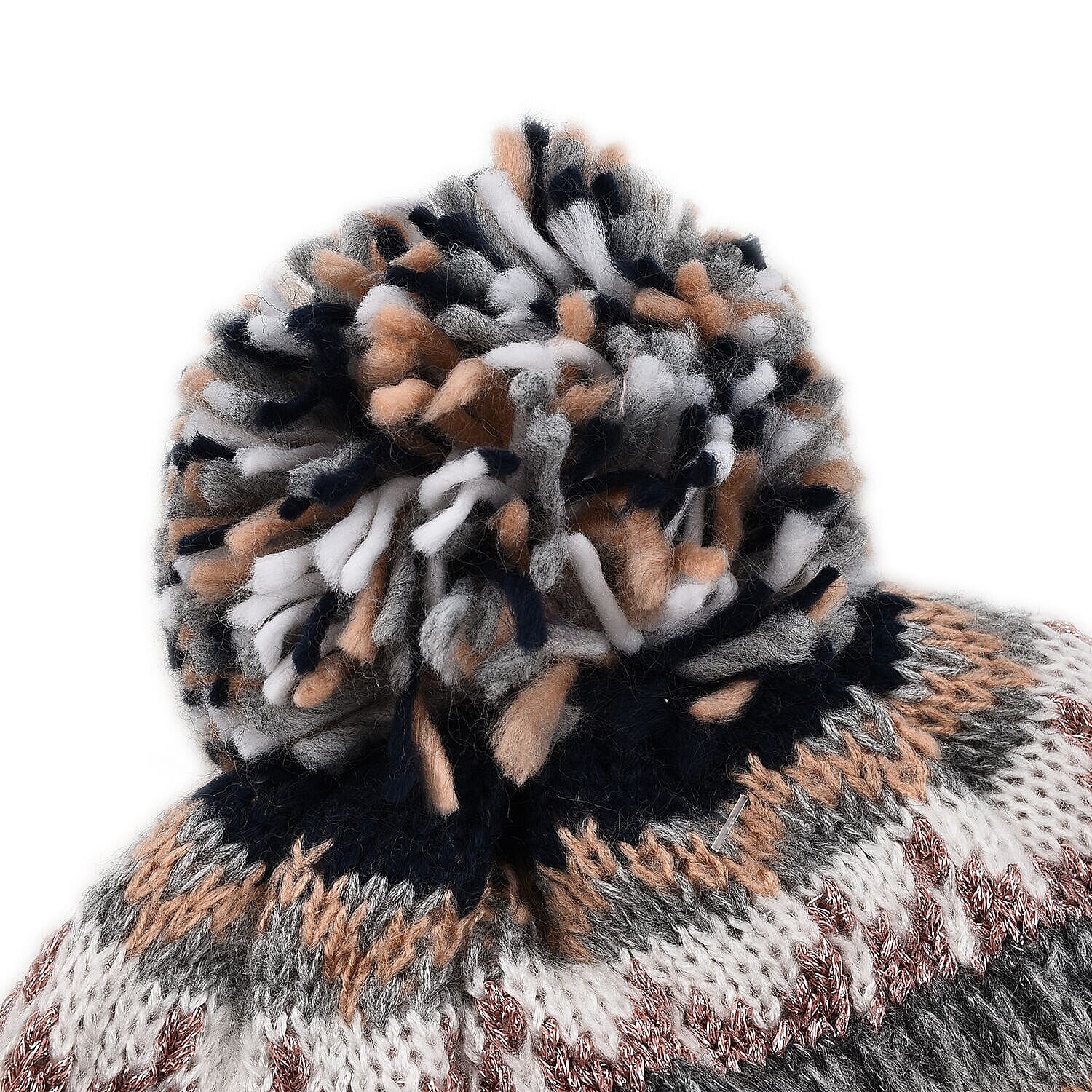 Thomas Calvi Fair Isle Knitted Bobble Winter Hat - Blue