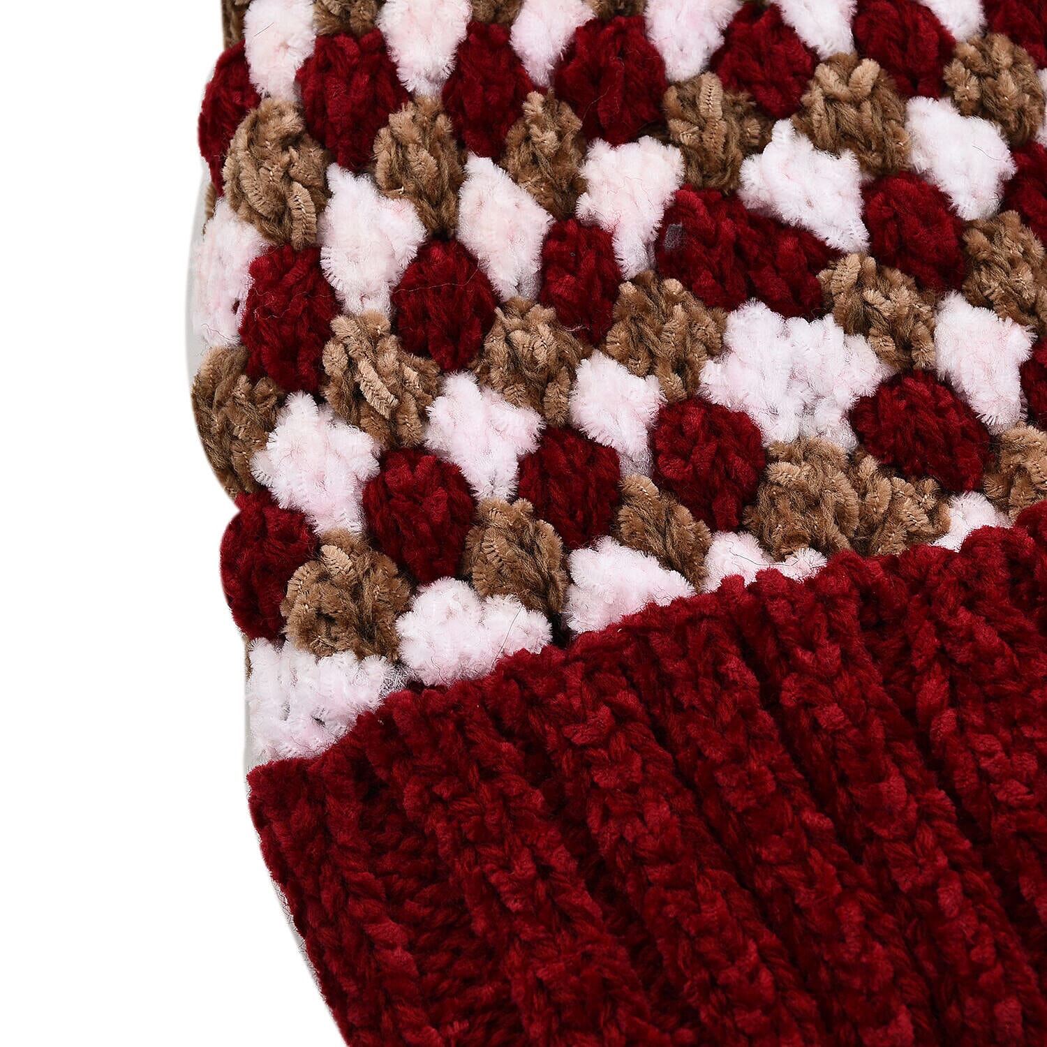 Thomas Calvi Honeycomb Pattern Knitted Bobble Fashion Winter Hat- Red