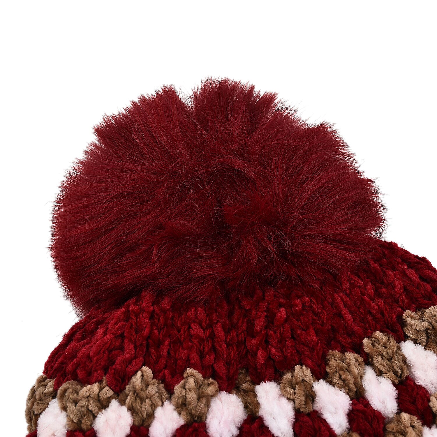 Thomas Calvi Honeycomb Pattern Knitted Bobble Fashion Winter Hat- Red