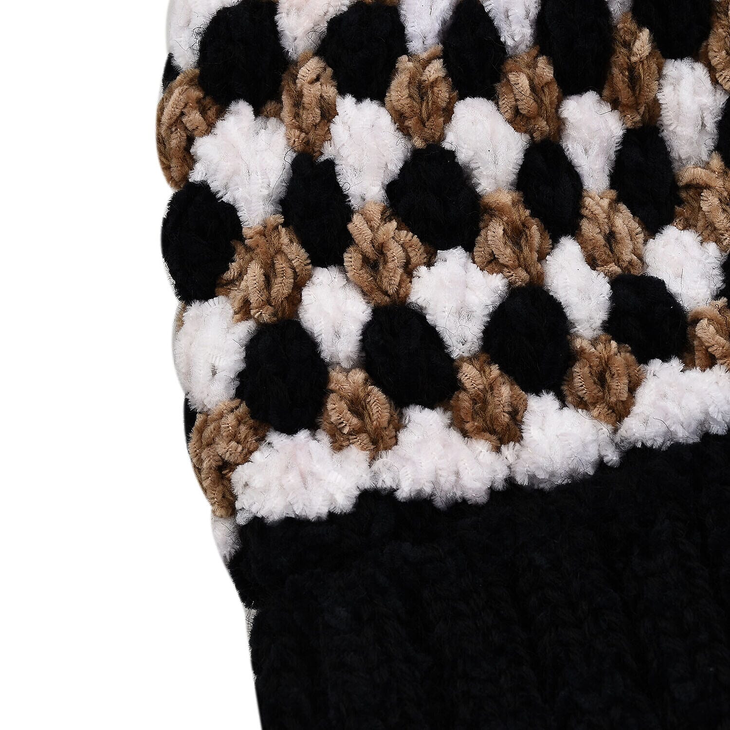 Thomas Calvi Honeycomb Pattern Knitted Bobble Fashion Winter Hat- Black