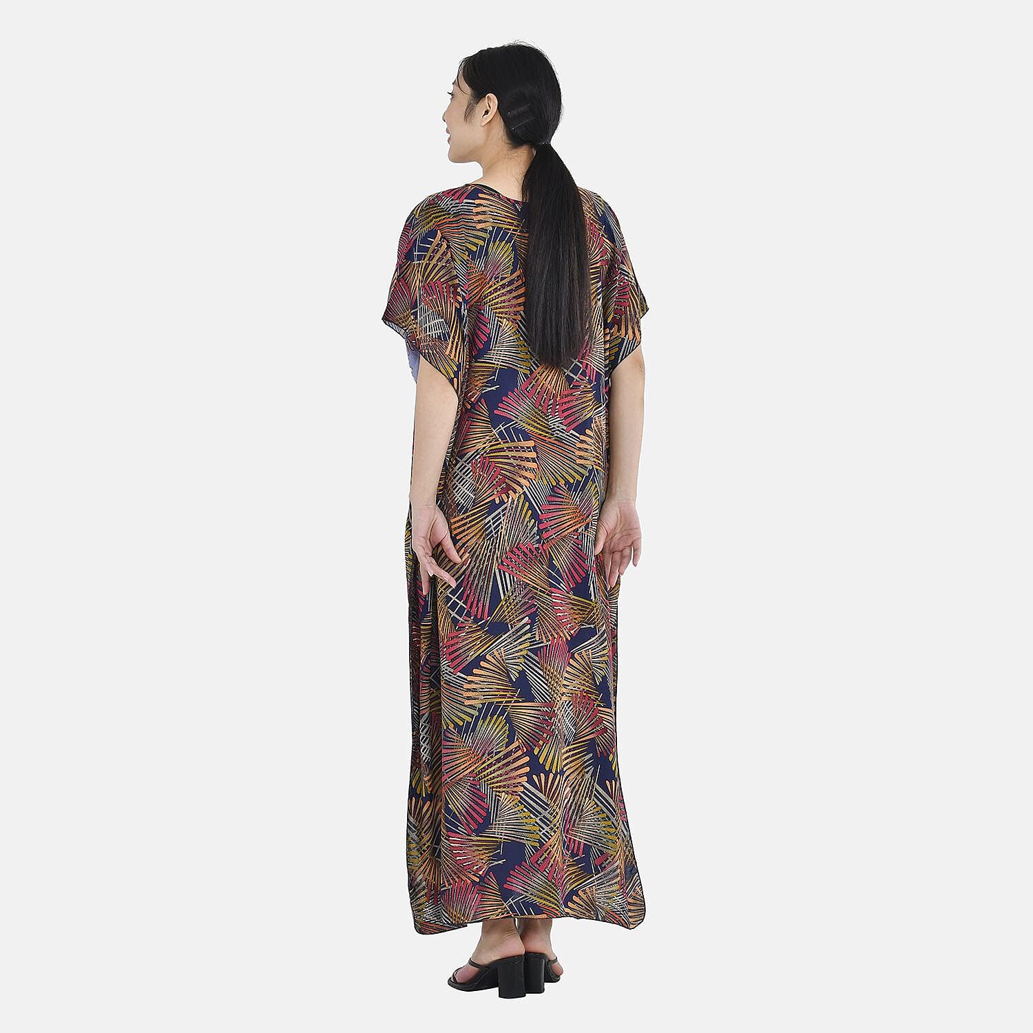Close Out - TAMSY 100% Viscose Maxi Kaftan Dress (One Size, Fit 8-20 ) - Black and Multi