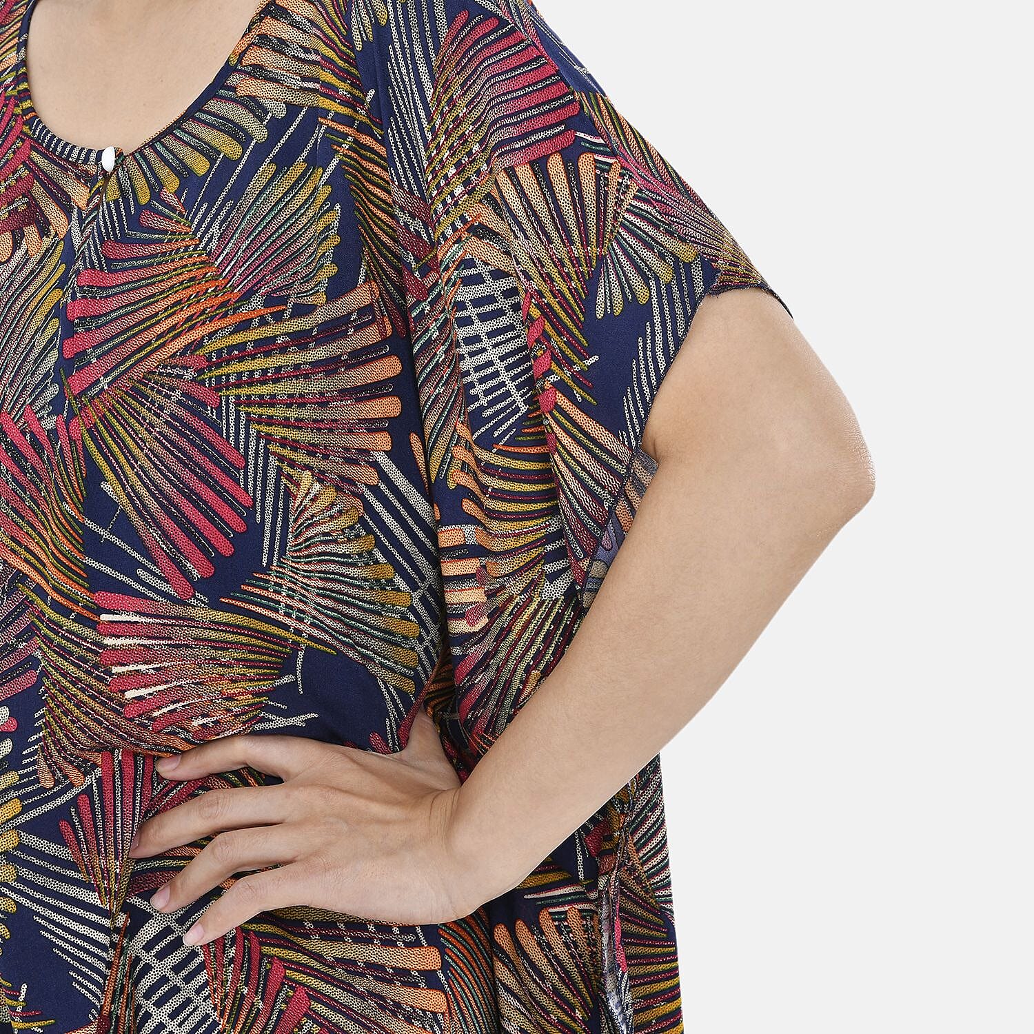 Close Out - TAMSY 100% Viscose Maxi Kaftan Dress (One Size, Fit 8-20 ) - Black and Multi