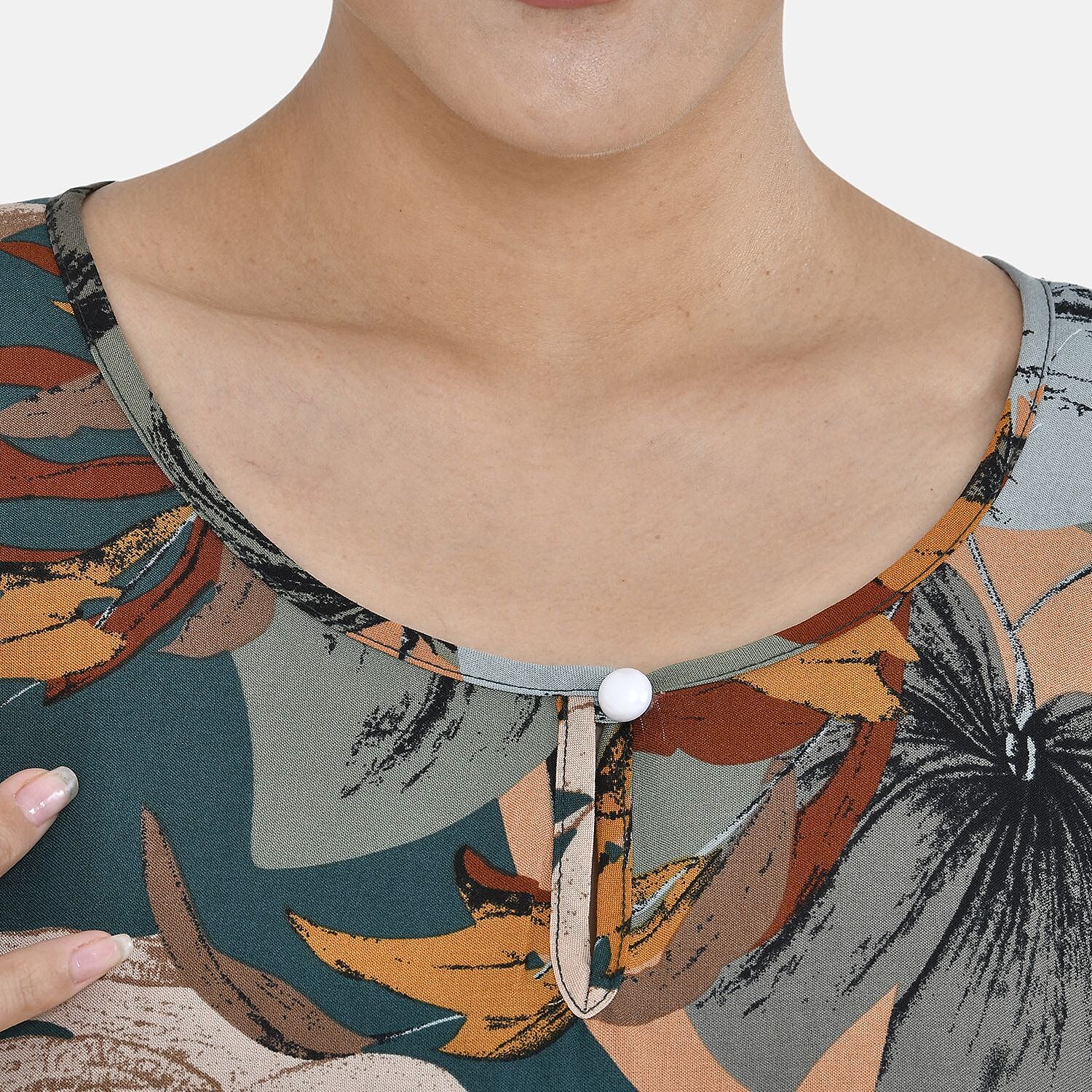 Close Out - TAMSY 100% Viscose Maxi Kaftan Dress (One Size, Fit 8-20 ) - Green Leaves