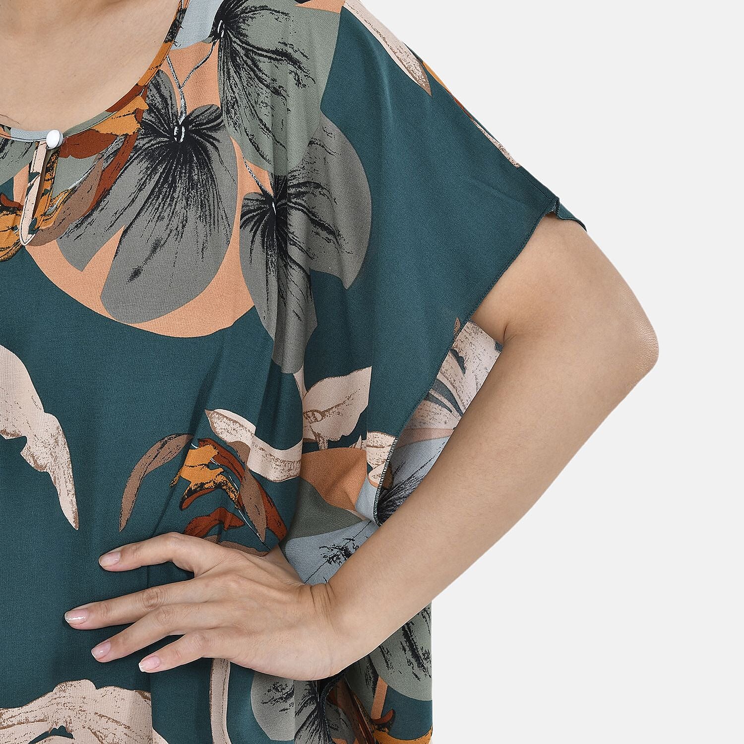 Close Out - TAMSY 100% Viscose Maxi Kaftan Dress (One Size, Fit 8-20 ) - Green Leaves