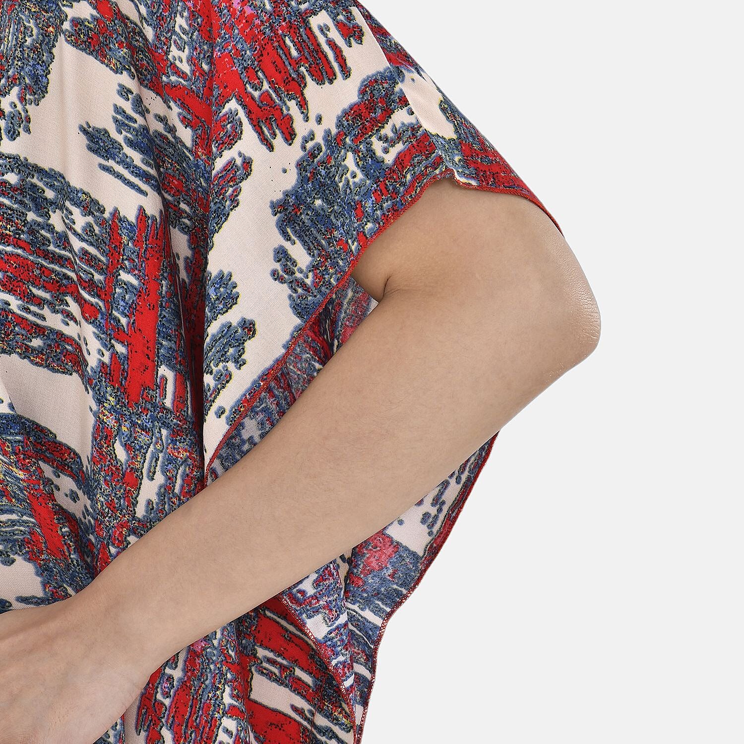 Close Out - TAMSY 100% Viscose Maxi Kaftan Dress (One Size, Fit 8-20 ) - Red and Beige