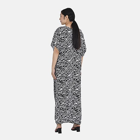 Close Out - TAMSY 100% Viscose Maxi Kaftan Dress (One Size, Fit 8-20 ) - Black and White