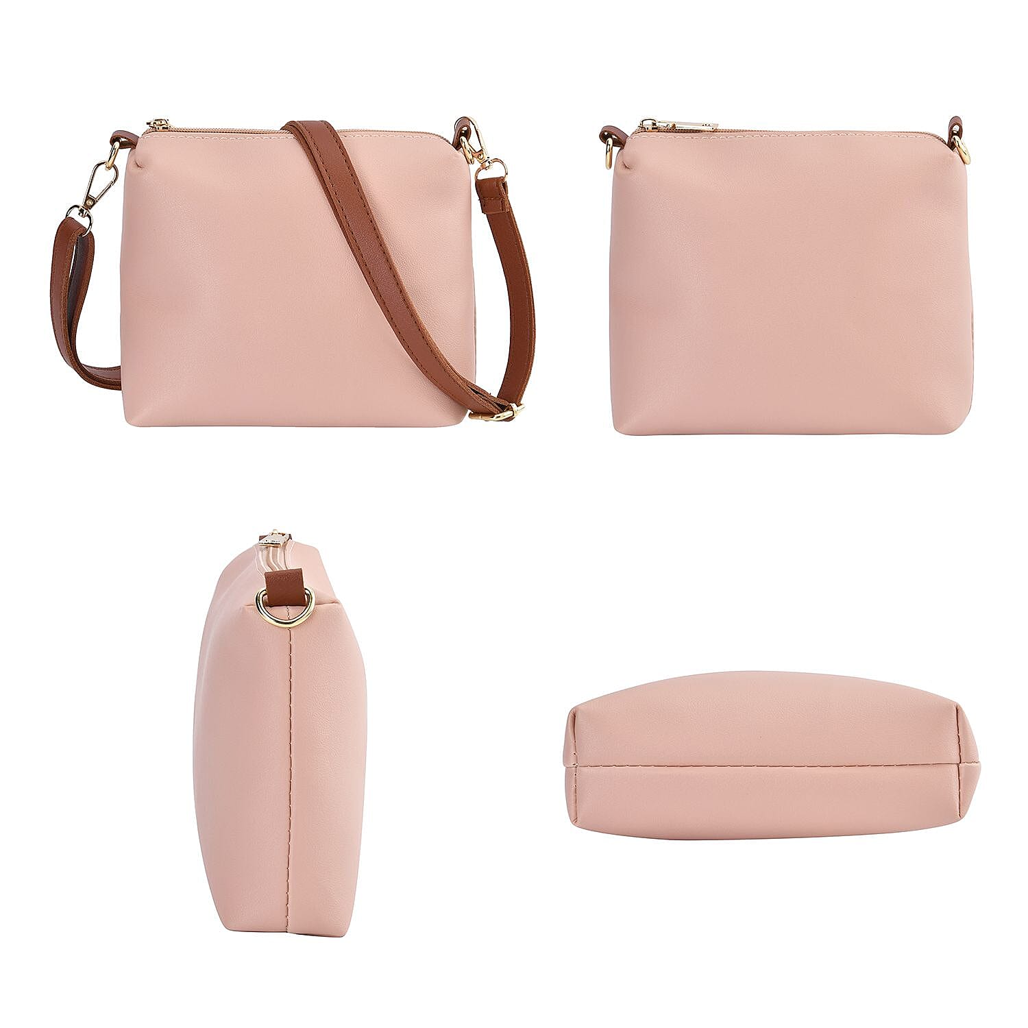 Set of 4 - Tote Bag with Handle Drop, Card Holder, Crossbody and Clutch Bag with Long Strap - Peach