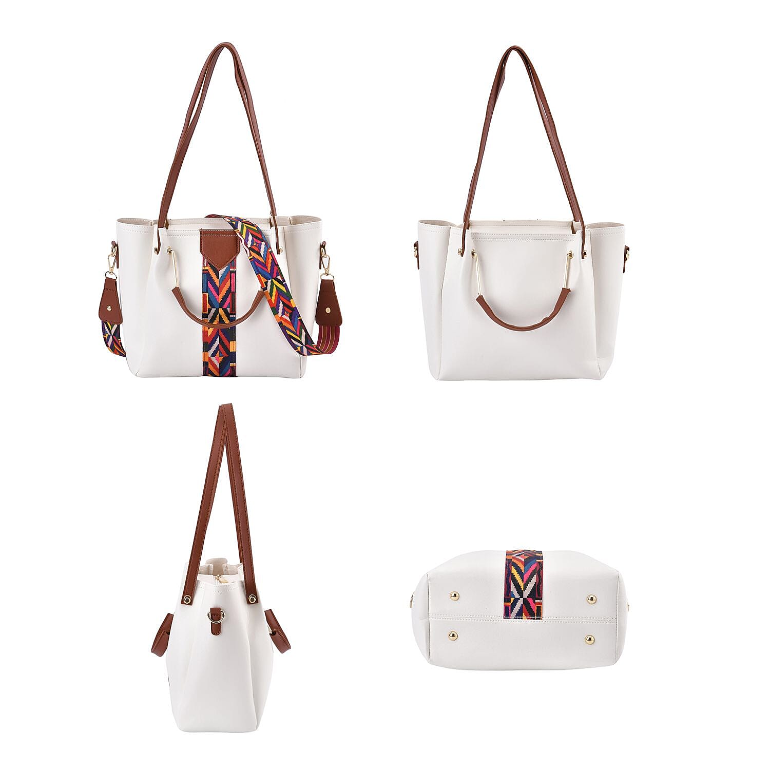 Set of 4 - Tote Bag, Crossbody Bag, Clutch Bag & Wallet - White