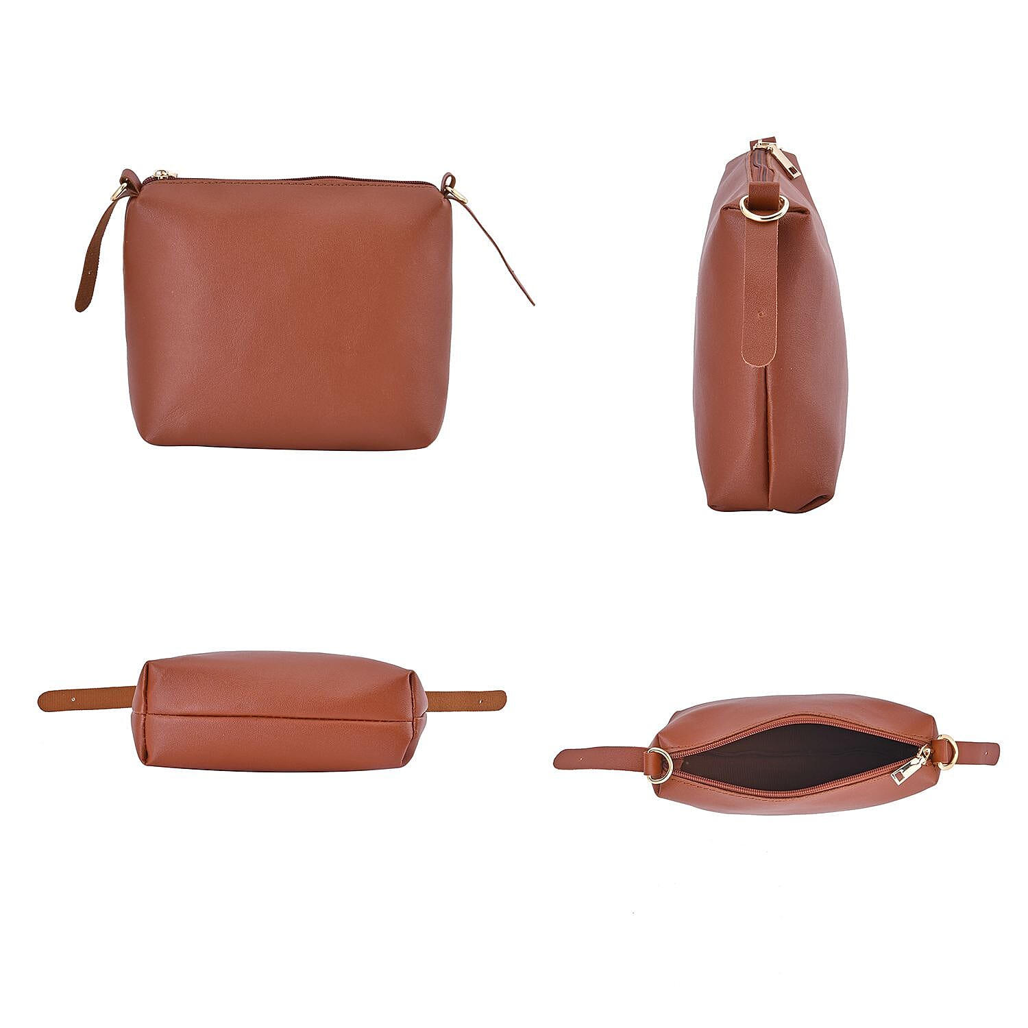 One Time Close Out Deal- Set of 4 - Tote Bag with Handle Drop, Card Holder, Crossbody and Clutch Bag with Long Strap - Tan