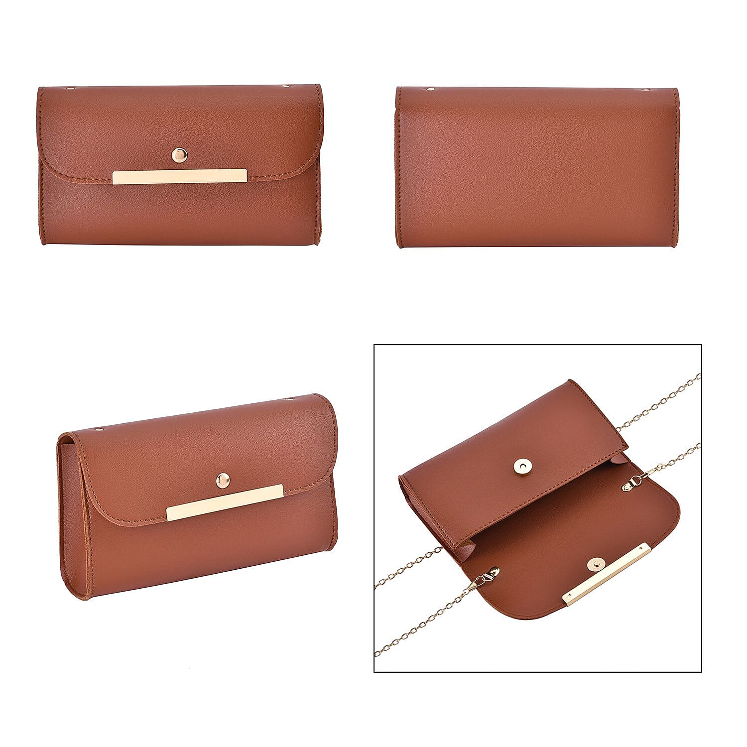 One Time Close Out Deal- Set of 4 - Tote Bag with Handle Drop, Card Holder, Crossbody and Clutch Bag with Long Strap - Tan