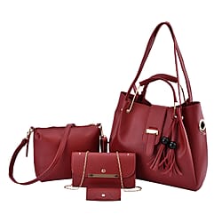 One Time Close Out Deal- Set of 4 - Tote Bag with Handle Drop, Card Holder, Crossbody and Clutch Bag with Long Strap - Tan