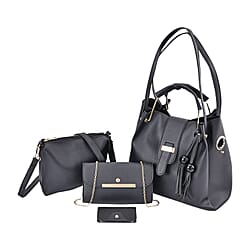 One Time Close Out Deal- Set of 4 - Tote Bag with Handle Drop, Card Holder, Crossbody and Clutch Bag with Long Strap - Tan