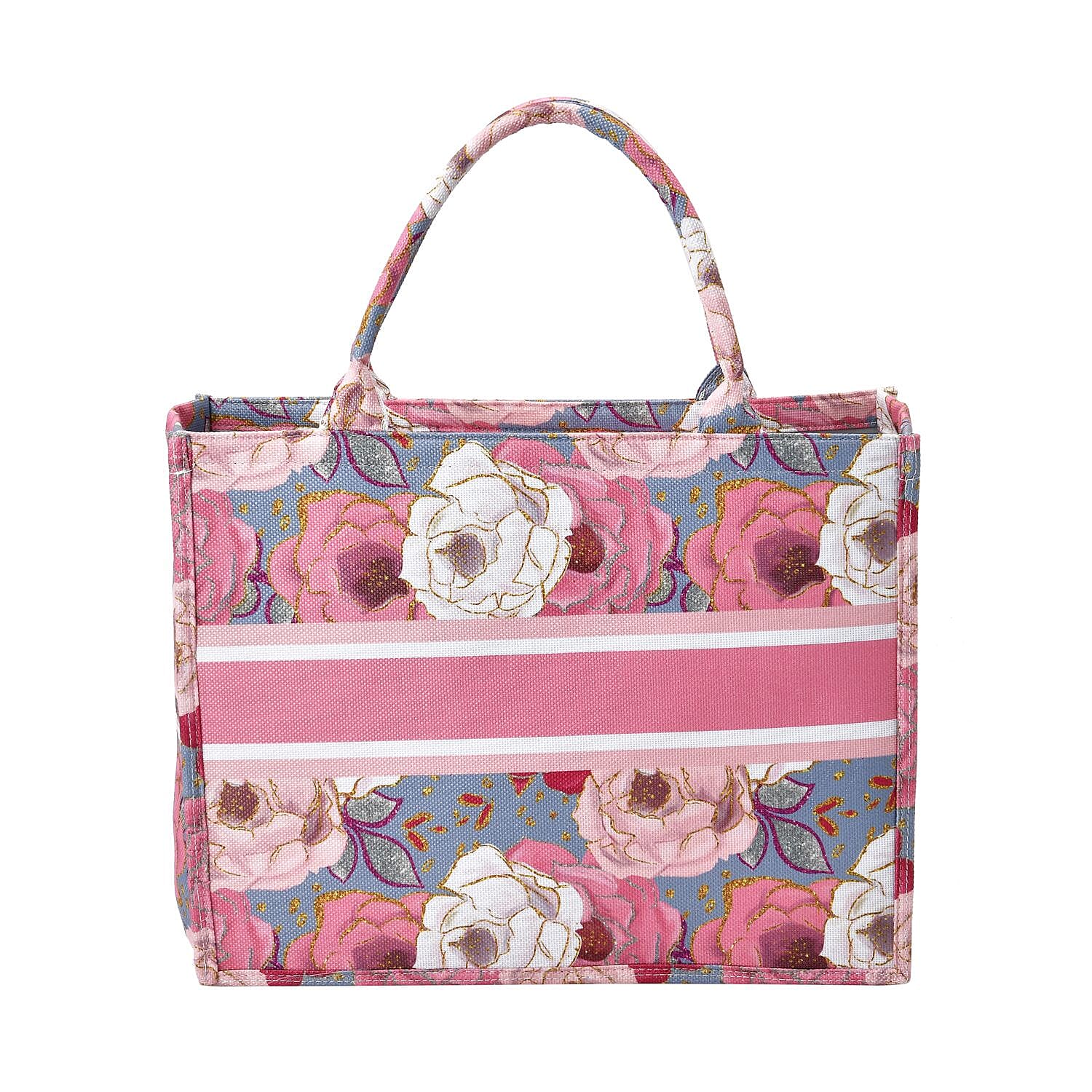 Designer Inspired Closeout - Floral Pattern Tote Bag with Handle Drop - Pink