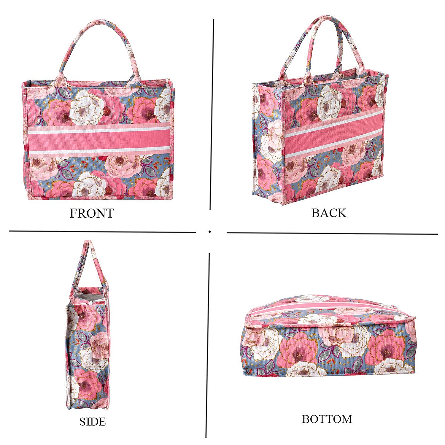 Designer Inspired Closeout - Floral Pattern Tote Bag with Handle Drop - Pink