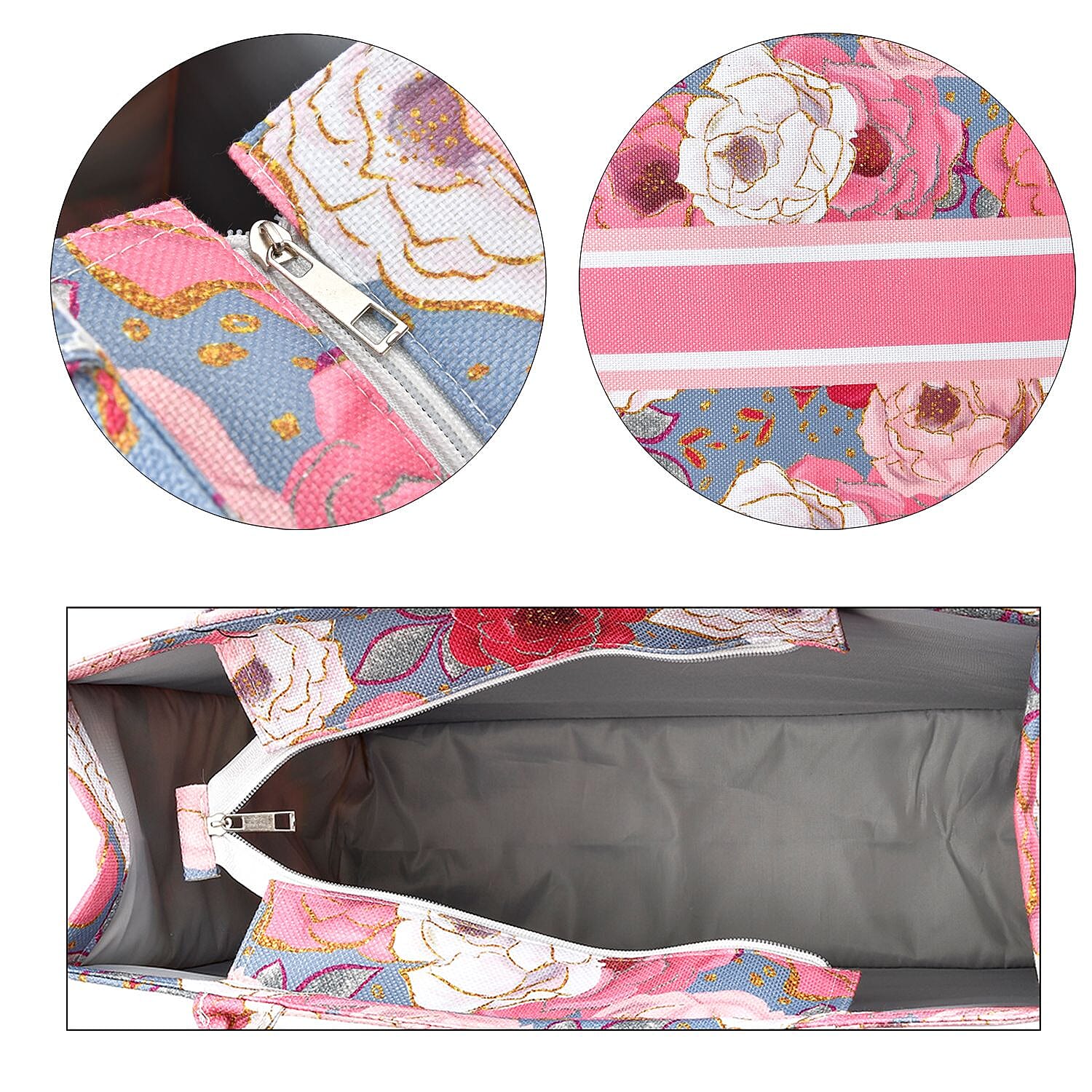 Designer Inspired Closeout - Floral Pattern Tote Bag with Handle Drop - Pink