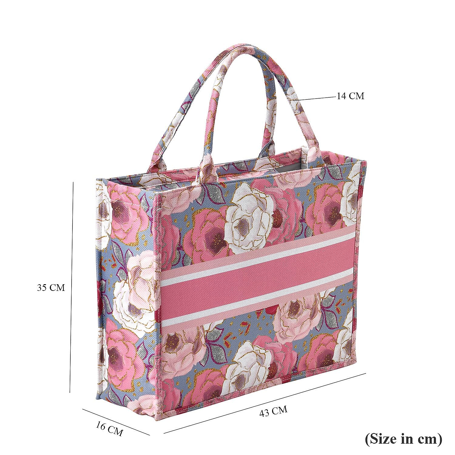 Designer Inspired Closeout - Floral Pattern Tote Bag with Handle Drop - Pink