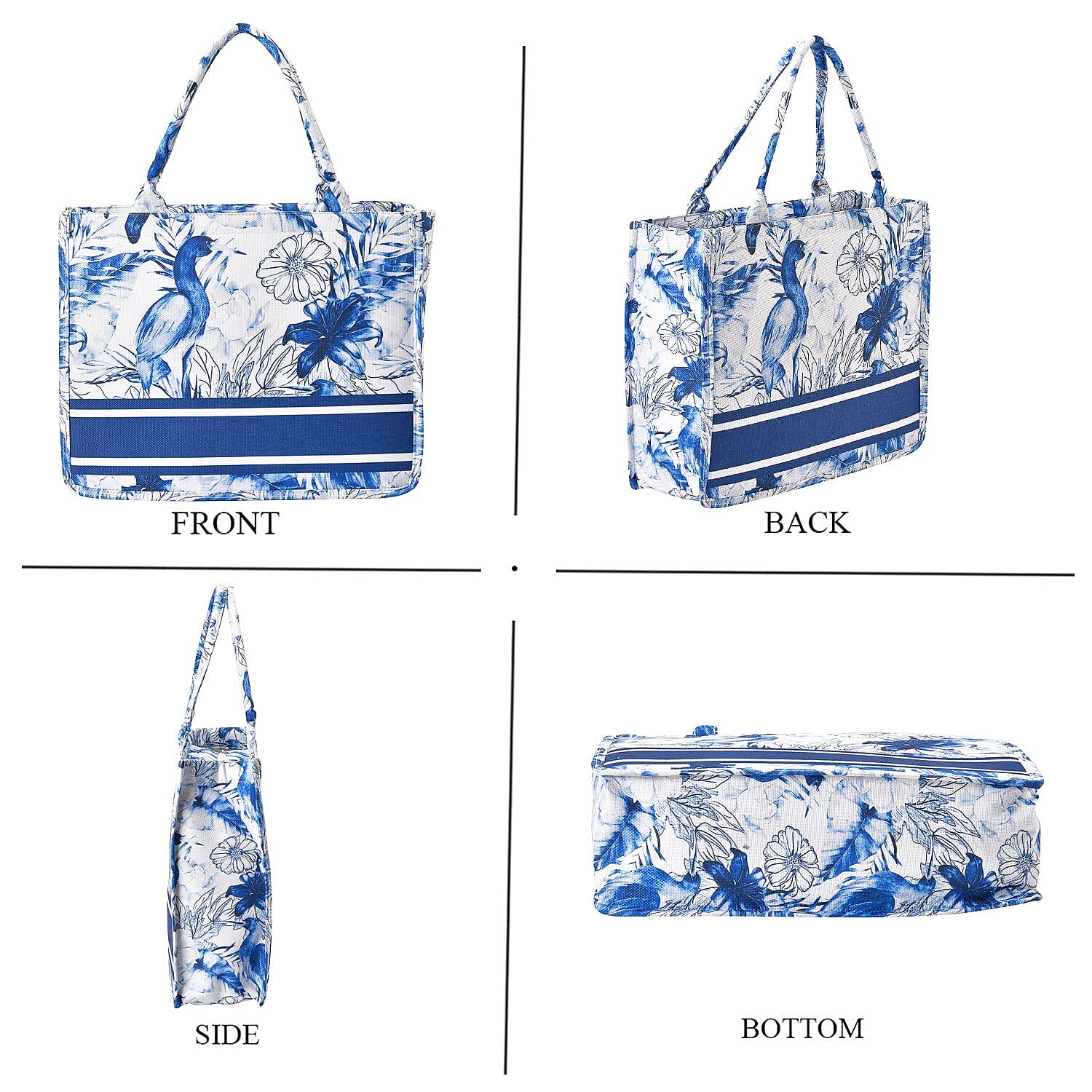 Designer Inspired Closeout - Floral Pattern Tote Bag with Handle Drop - Blue