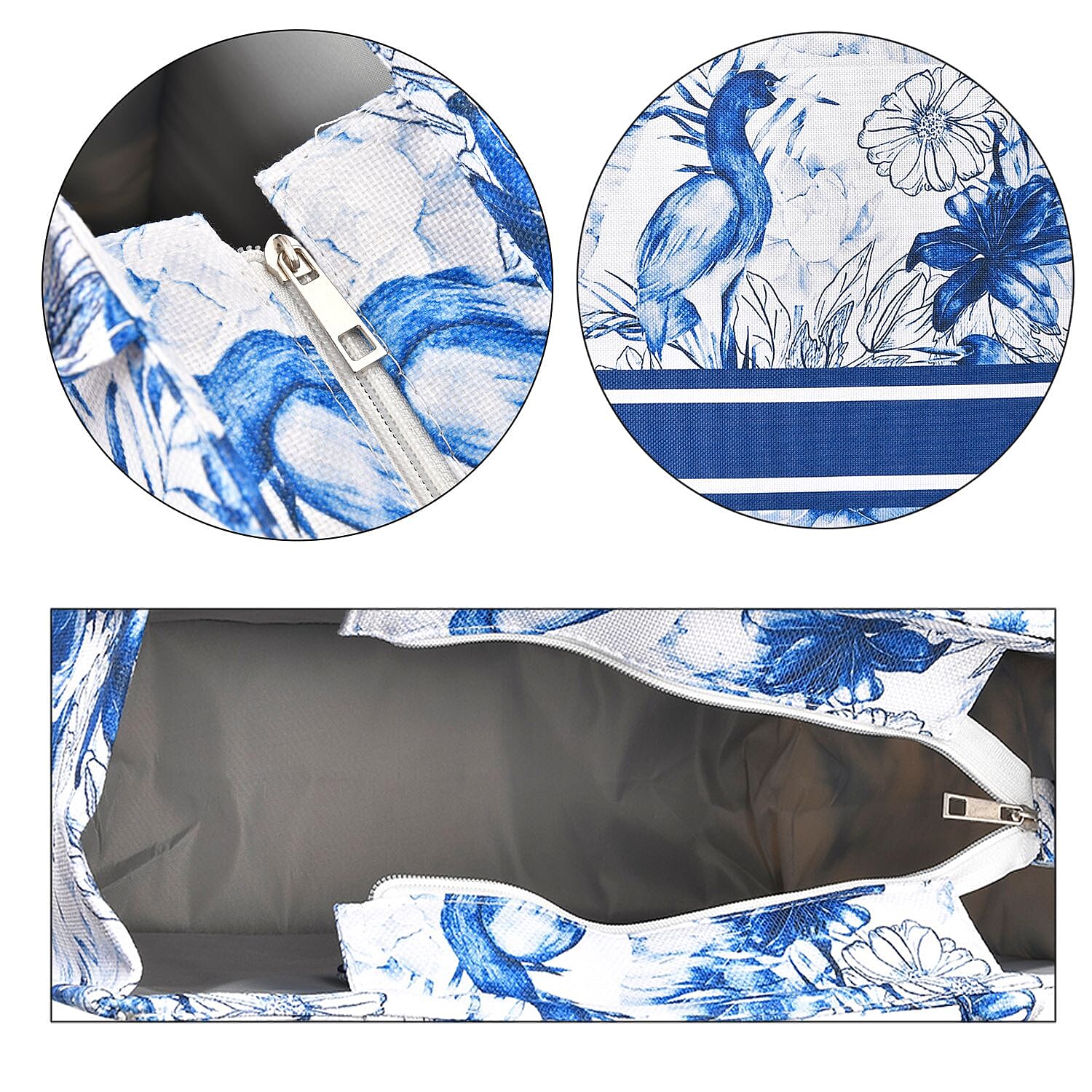 Designer Inspired Closeout - Floral Pattern Tote Bag with Handle Drop - Blue