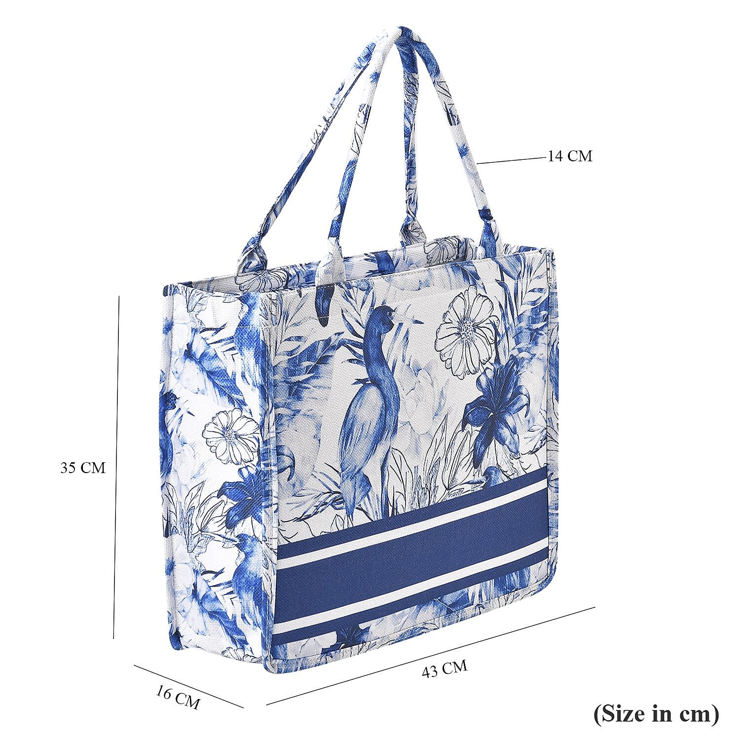 Designer Inspired Closeout - Floral Pattern Tote Bag with Handle Drop - Blue