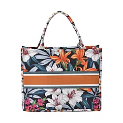 Designer Inspired Closeout - Floral Pattern Tote Bag with Handle Drop - Pink