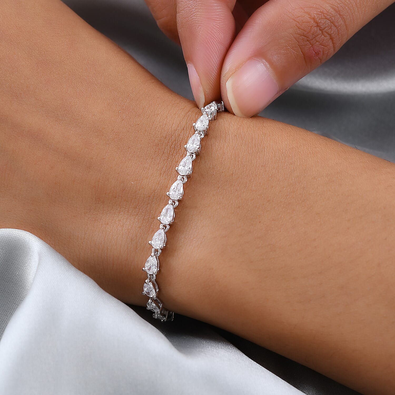 TJC Launch Lustro Stella Finest CZ  Sterling Silver 10.54 Ct. Bracelet Size 7/7.5/8 in Sterling Silver