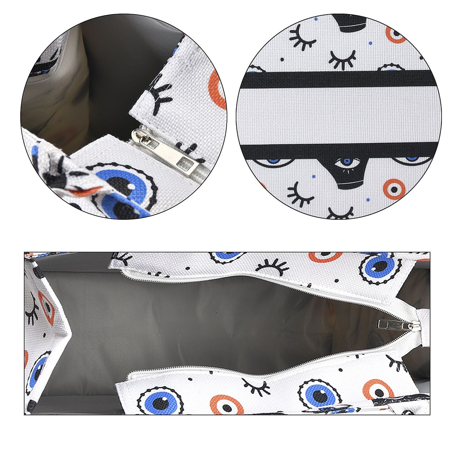 Designer Inspired Closeout - Eye Print Tote Bag with Handle Drop - White & Black