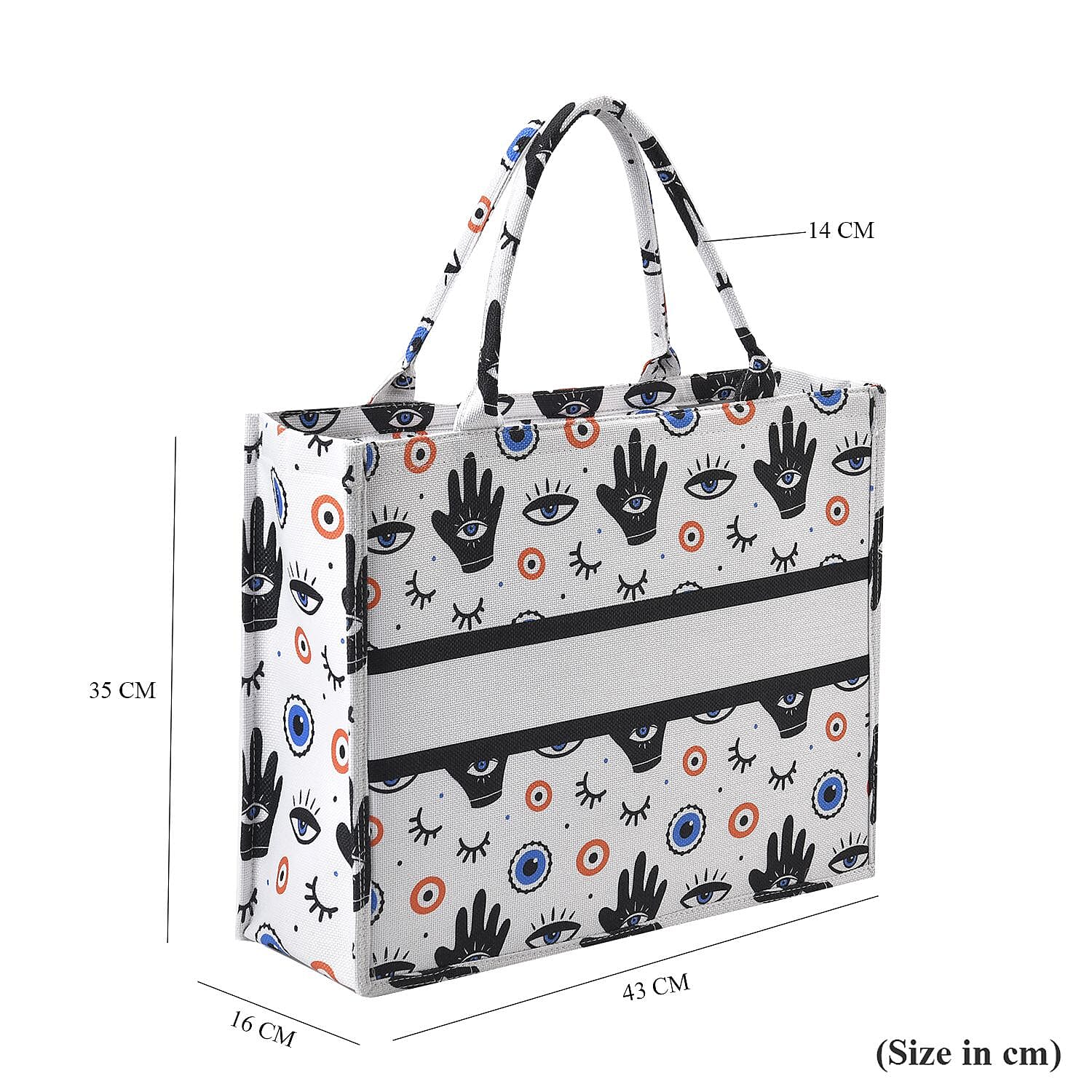 Designer Inspired Closeout - Eye Print Tote Bag with Handle Drop - White & Black