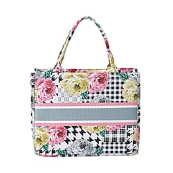 Designer Inspired Closeout - Floral Pattern Tote Bag with Handle Drop - Pink