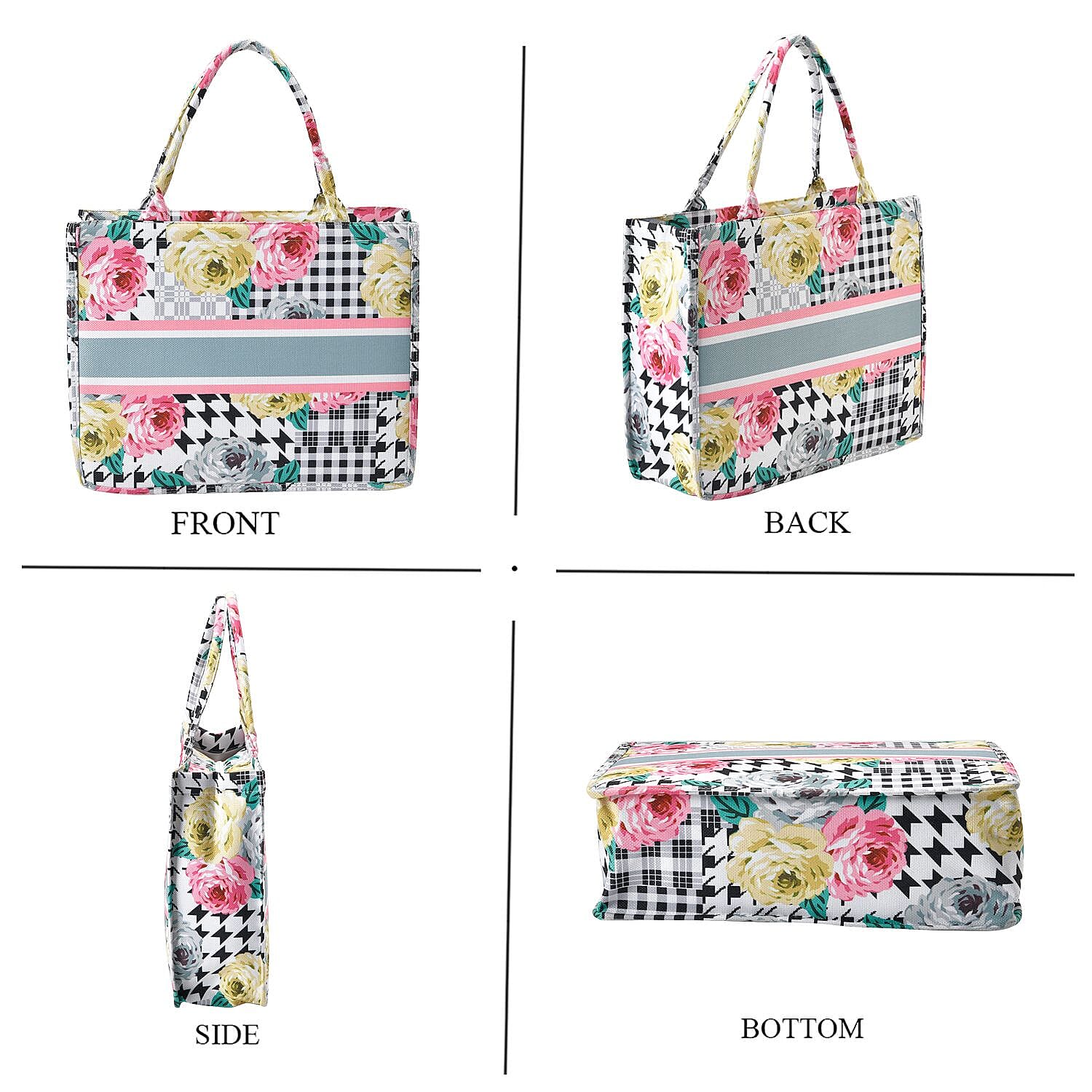 Designer Inspired - Floral Pattern Tote Bag with Handle Drop - Yellow