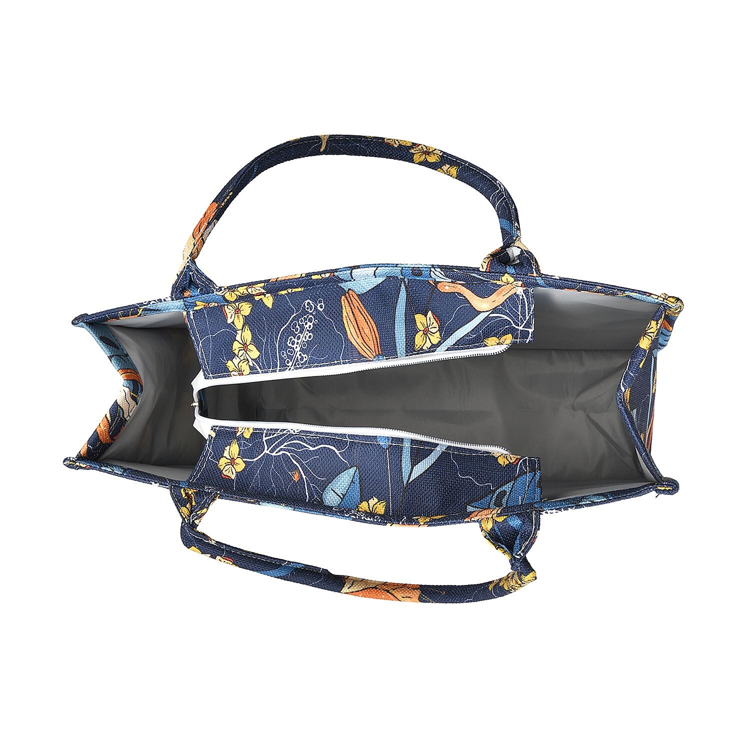 Designer Inspired Closeou - Leaves Pattern Tote Bag with Handle Drop - Navy