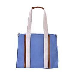 Designer Inspired- Canvas Tote Bag With Zipped Pocket - Handle Drop - Blue