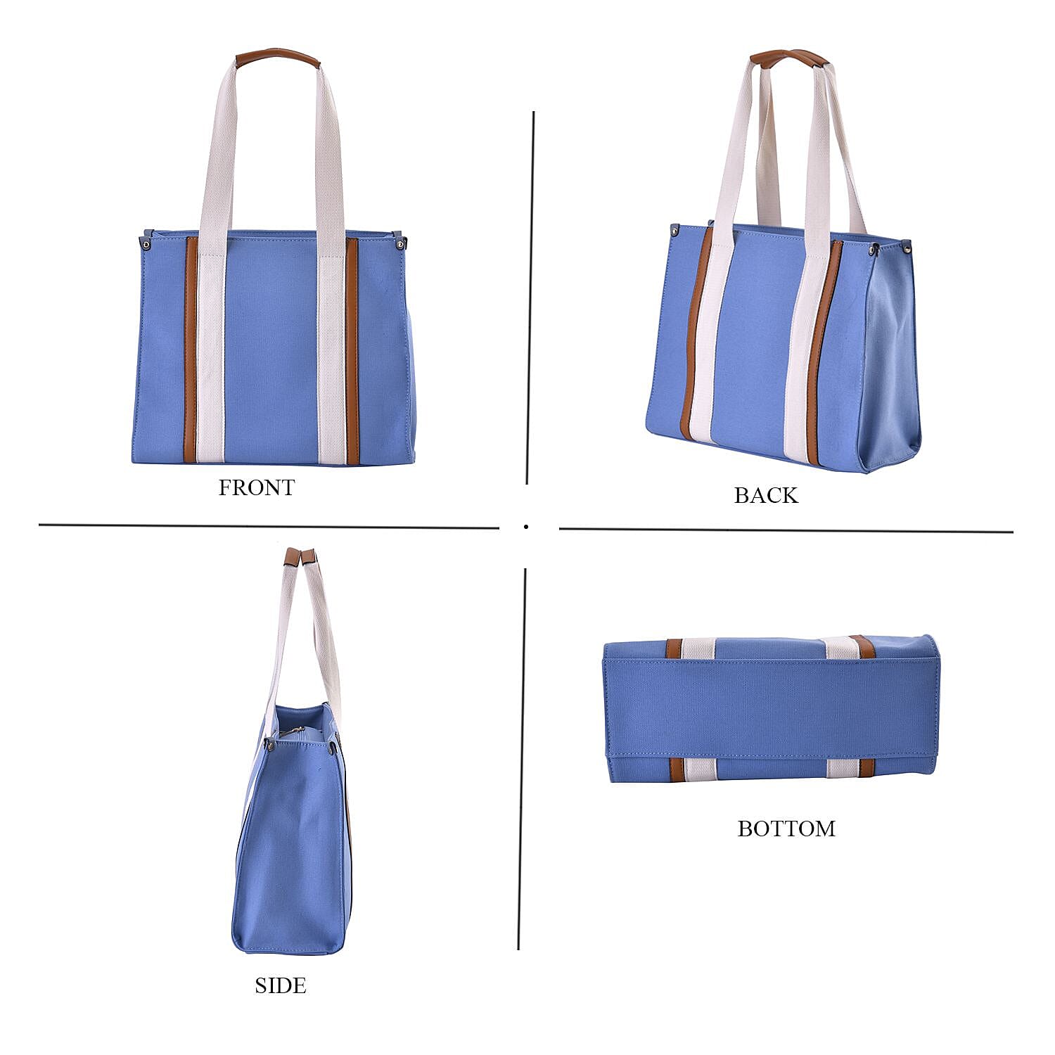 Designer Inspired- Canvas Tote Bag With Zipped Pocket - Handle Drop - Blue