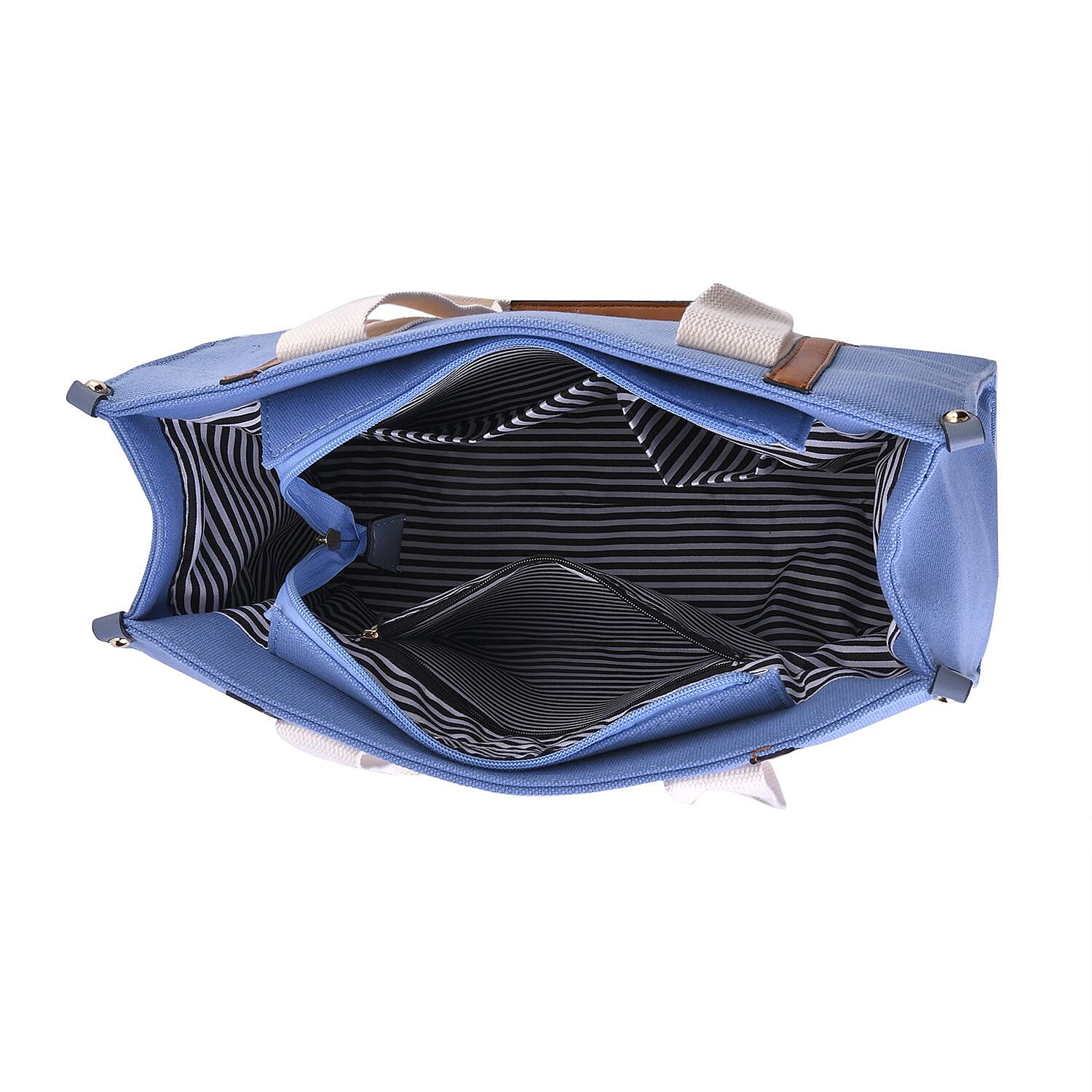 Designer Inspired- Canvas Tote Bag With Zipped Pocket - Handle Drop - Blue