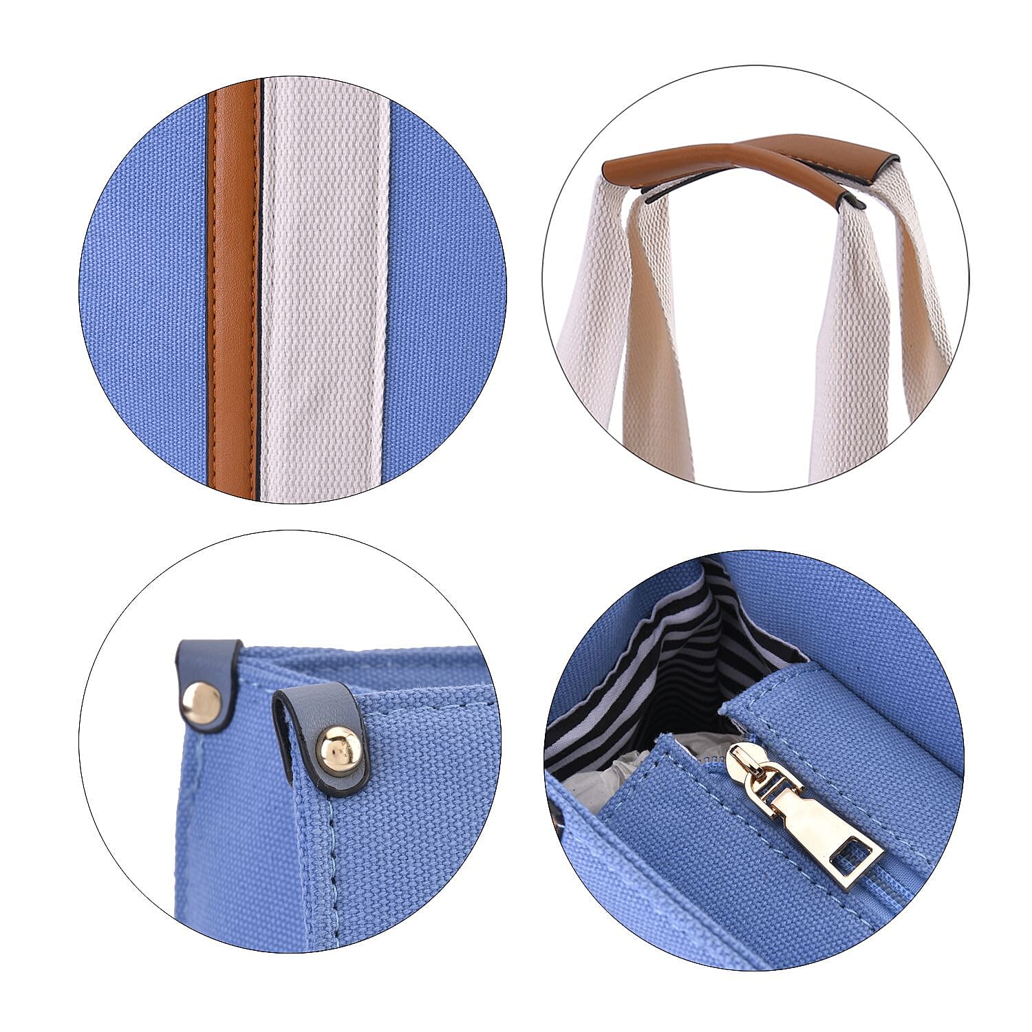 Designer Inspired- Canvas Tote Bag With Zipped Pocket - Handle Drop - Blue