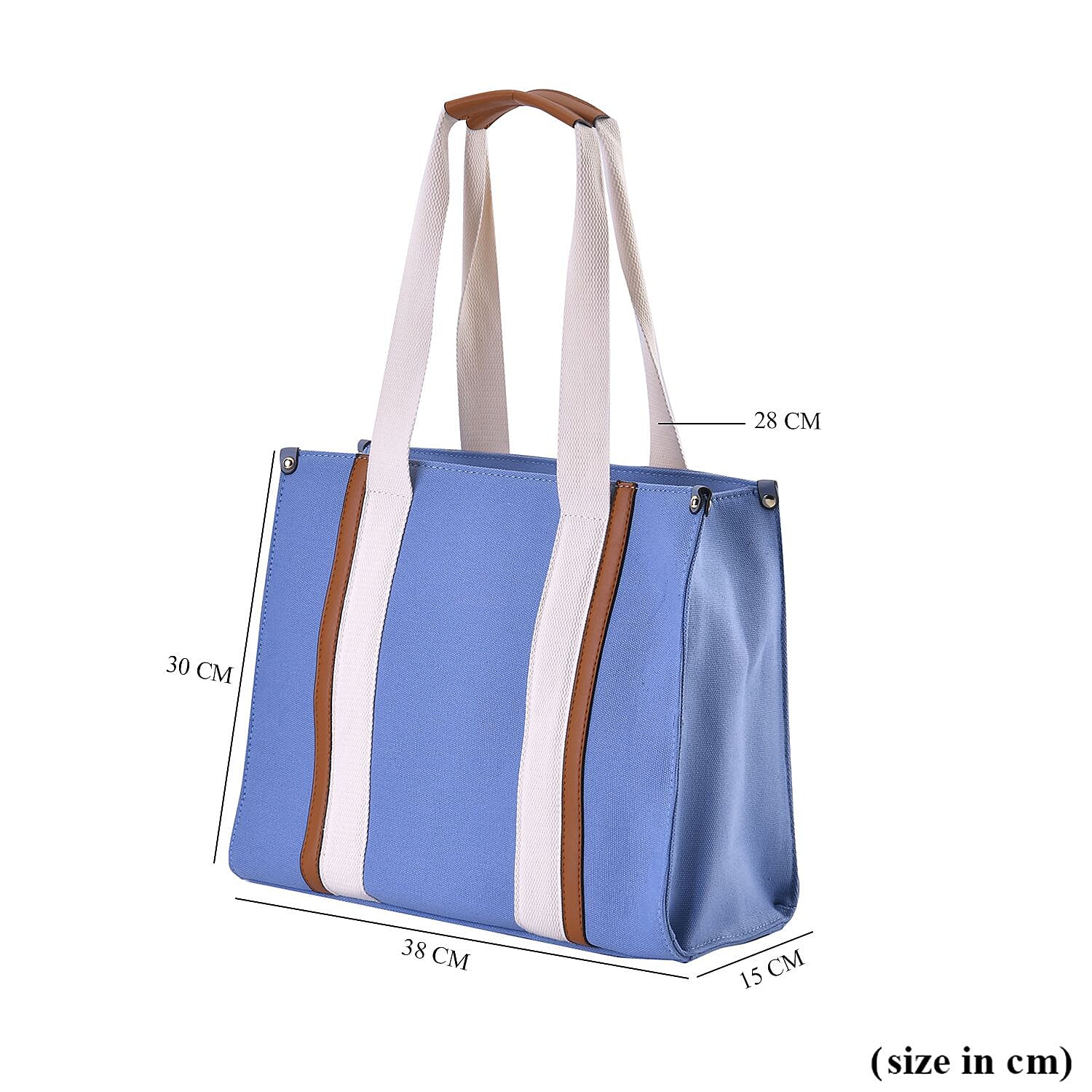 Designer Inspired- Canvas Tote Bag With Zipped Pocket - Handle Drop - Blue