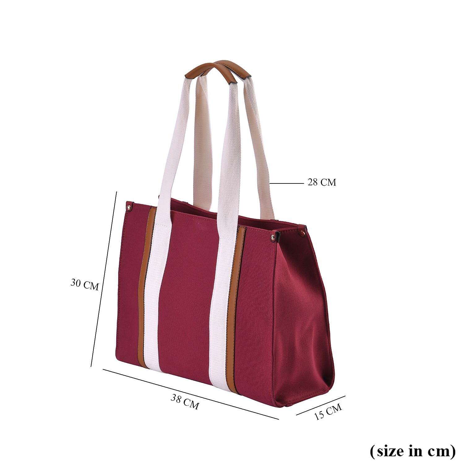 Designer Inspired- Canvas Tote Bag With Zipped Pocket - Handle Drop - Burgundy