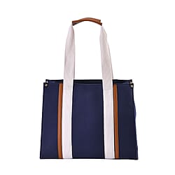 Designer Inspired- Canvas Tote Bag With Zipped Pocket - Handle Drop - Blue
