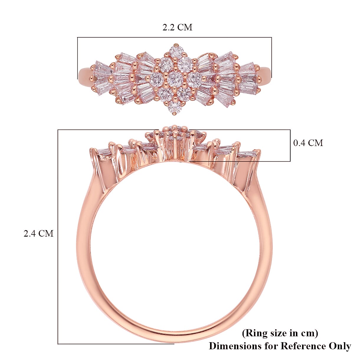 9K Rose Gold SGL Certified Natural Pink Diamond Ballerina Ring 0.50 Ct.