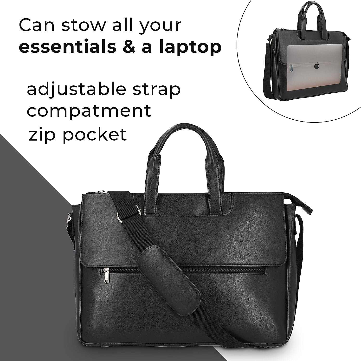 LA MAREY Laptop Bag with Adjustable Shoulder Strap (Size 41x30x6 Cm) - Black